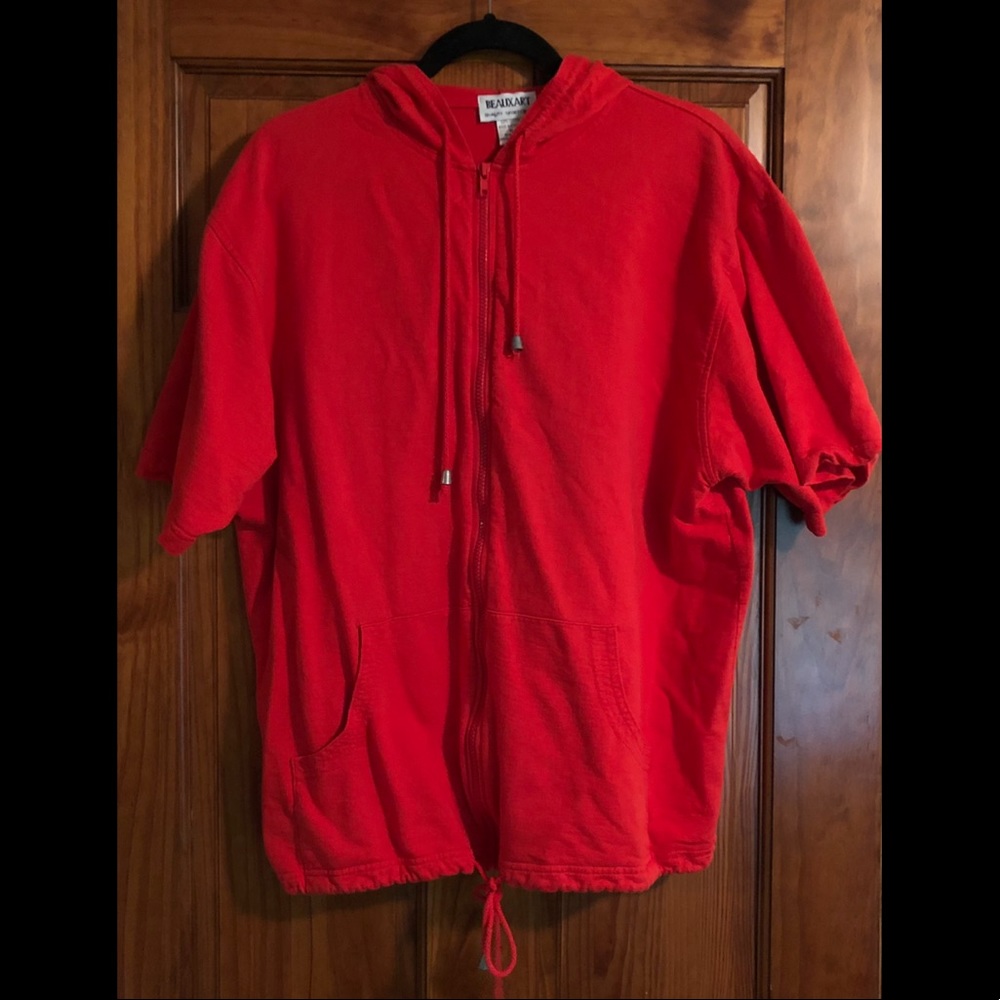 BEAUXART • XL red short sleeve hooded zipper pullover